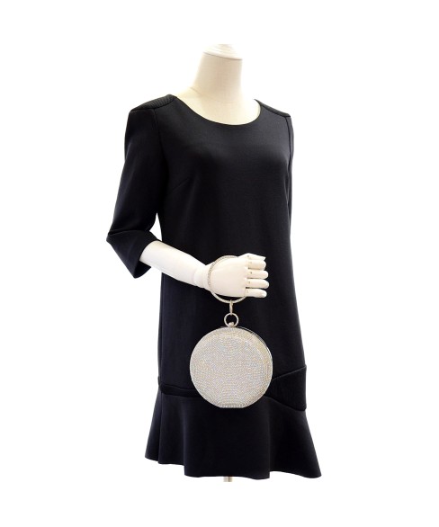 Ring Crystal Embellished Circle Clutch