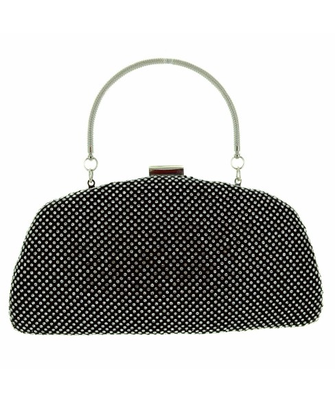 Crystal-dotted Metal Mesh Clutch