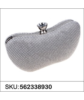 Crystal-dotted Metal Mesh Clutch