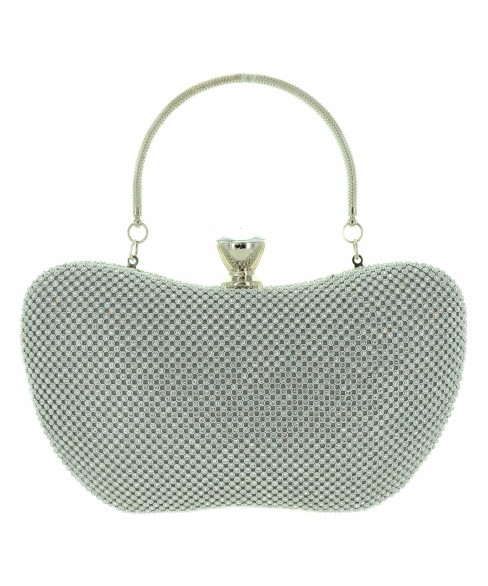 Crystal-dotted Metal Mesh Clutch