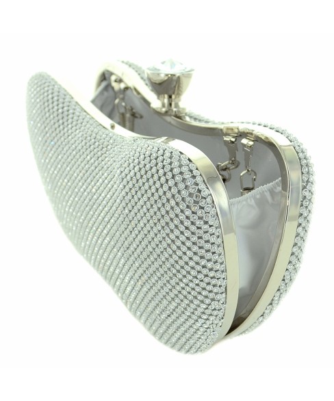 Crystal-dotted Metal Mesh Clutch