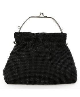 Women Rhinestone Crystal TopHandle Mesh Clutch Bag