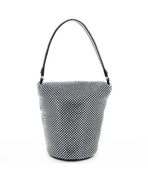 Top Handle Rhinestone Mesh Purse Bag