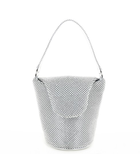 Top Handle Rhinestone Mesh Purse Bag