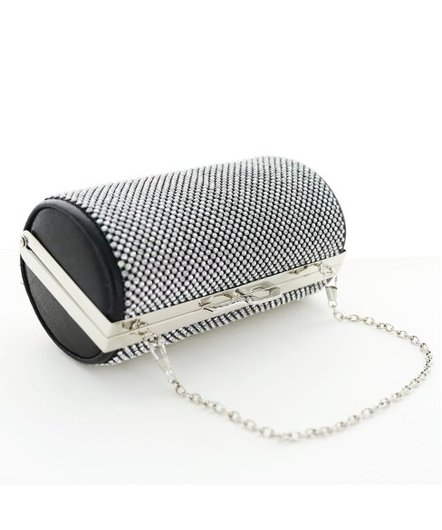 Women Rhinestone Crystal Mesh Cylinder Clutch Bag