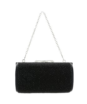 Women Rhinestone Crystal Mesh Cylinder Clutch Bag