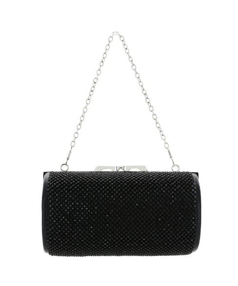 Women Rhinestone Crystal Mesh Cylinder Clutch Bag