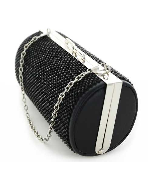 Women Rhinestone Crystal Mesh Cylinder Clutch Bag