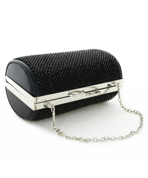 Women Rhinestone Crystal Mesh Cylinder Clutch Bag