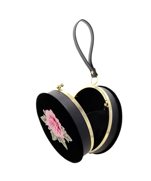 Velvet Cylinder Flower Wristlet Clutch