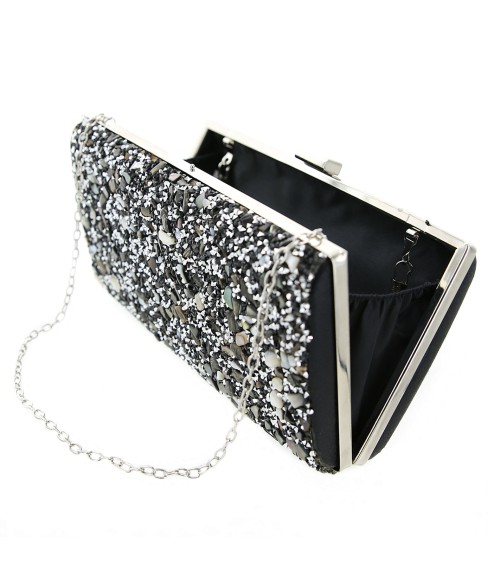 Glitter Crystal-Embellished Beaded Clutch