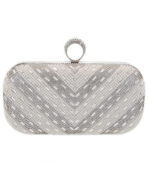 Ring Top Crystal & Pearl Embellished Clutch