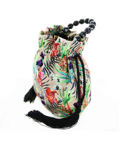 Removeble Beaded Top Handle Drawstring Bag