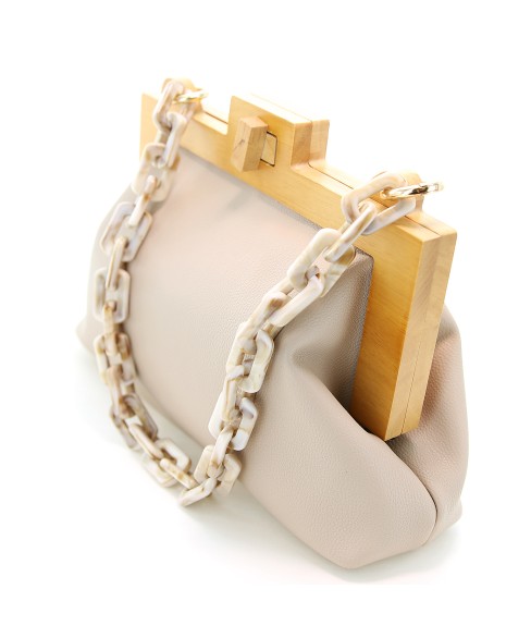 Acrylic Chain Handle Vegan Leather Clutch Bag