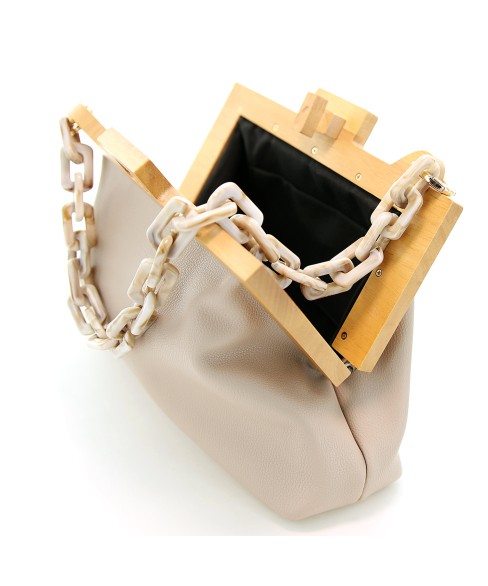 Acrylic Chain Handle Vegan Leather Clutch Bag