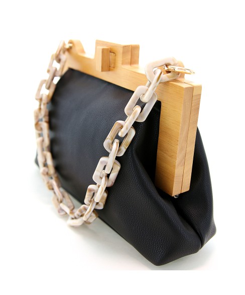 Acrylic Chain Handle Vegan Leather Clutch Bag