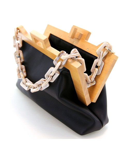 Acrylic Chain Handle Vegan Leather Clutch Bag