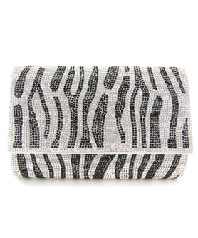 Crystal-Embellished Zebra Print Clutch