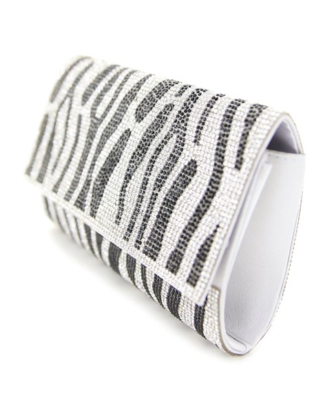 Crystal-Embellished Zebra Print Clutch