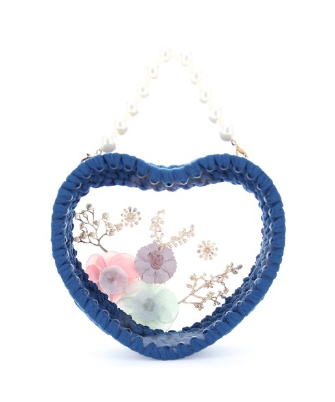 Pearl Handle Heart Clear Woven Frame Bag