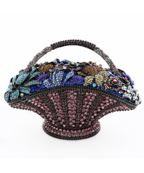 Crystal-Embellished Flower Basket Evening Clutch