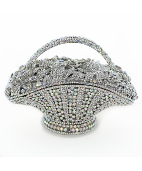 Crystal-Embellished Flower Basket Evening Clutch