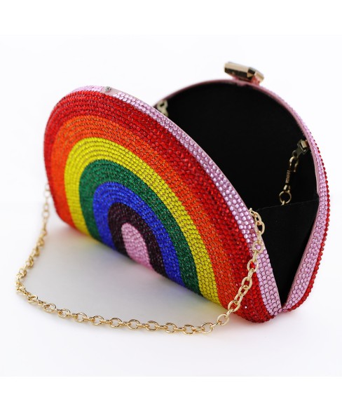 Crystal-Embellished  Rainbow Evening Clutch