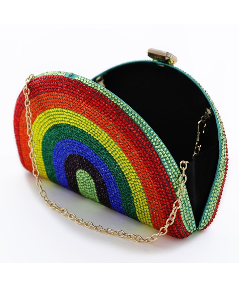 Crystal-Embellished  Rainbow Evening Clutch