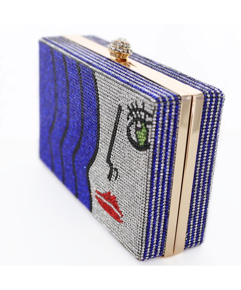 Crystal-Embellished Rhinestone Face Clutch Bag