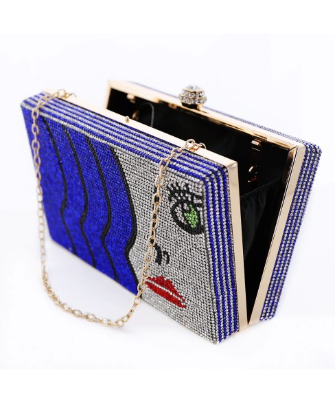 Crystal-Embellished Rhinestone Face Clutch Bag