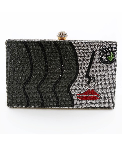 Crystal-Embellished Rhinestone Face Clutch Bag