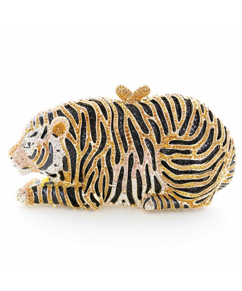 Crystal-Embellished Tiger Evening Clutch (Large)