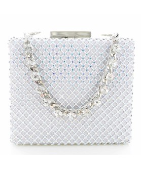 Rhinestone-Embellished Crystal Handle Box Clutch