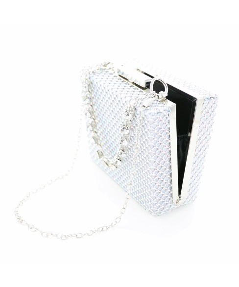 Rhinestone-Embellished Crystal Handle Box Clutch