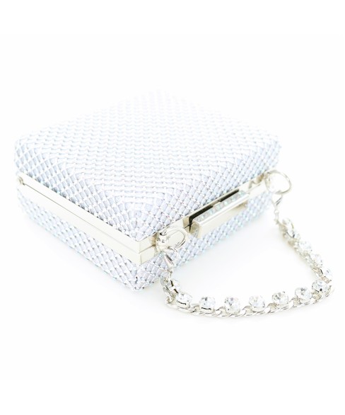 Rhinestone-Embellished Crystal Handle Box Clutch